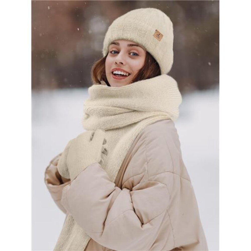 Winter Beanie Hat Scarf Gloves, Warm Fleece Knit Hat Long Scarf Neck Warmer - Picture 6 of 7